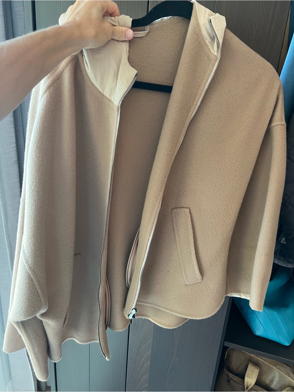 Peserico Beige Hooded Wool-Blend Cape Jacket